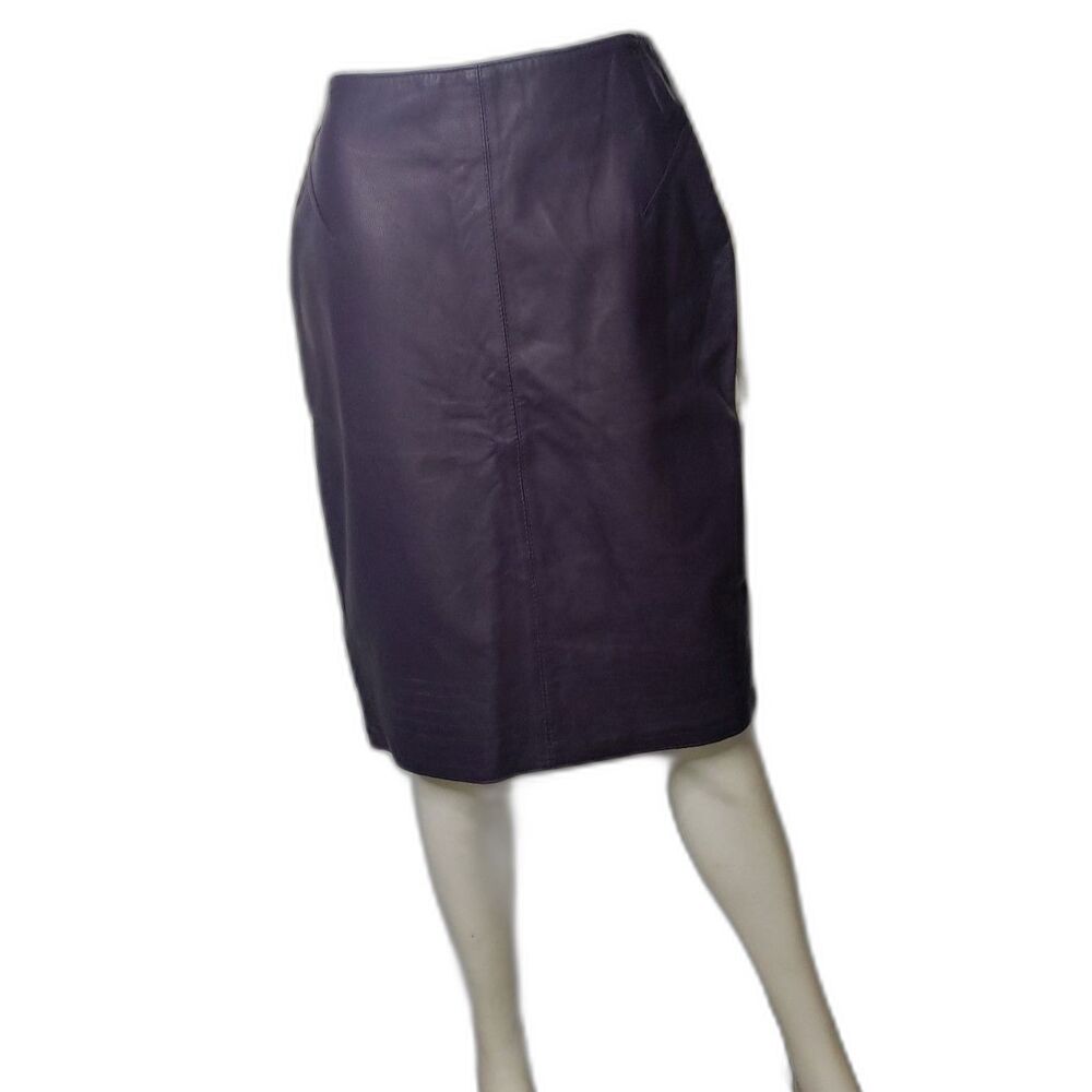 Vintage 80's BAGATELLE Plum Purple Leather Straight Skirt Womens Size 10